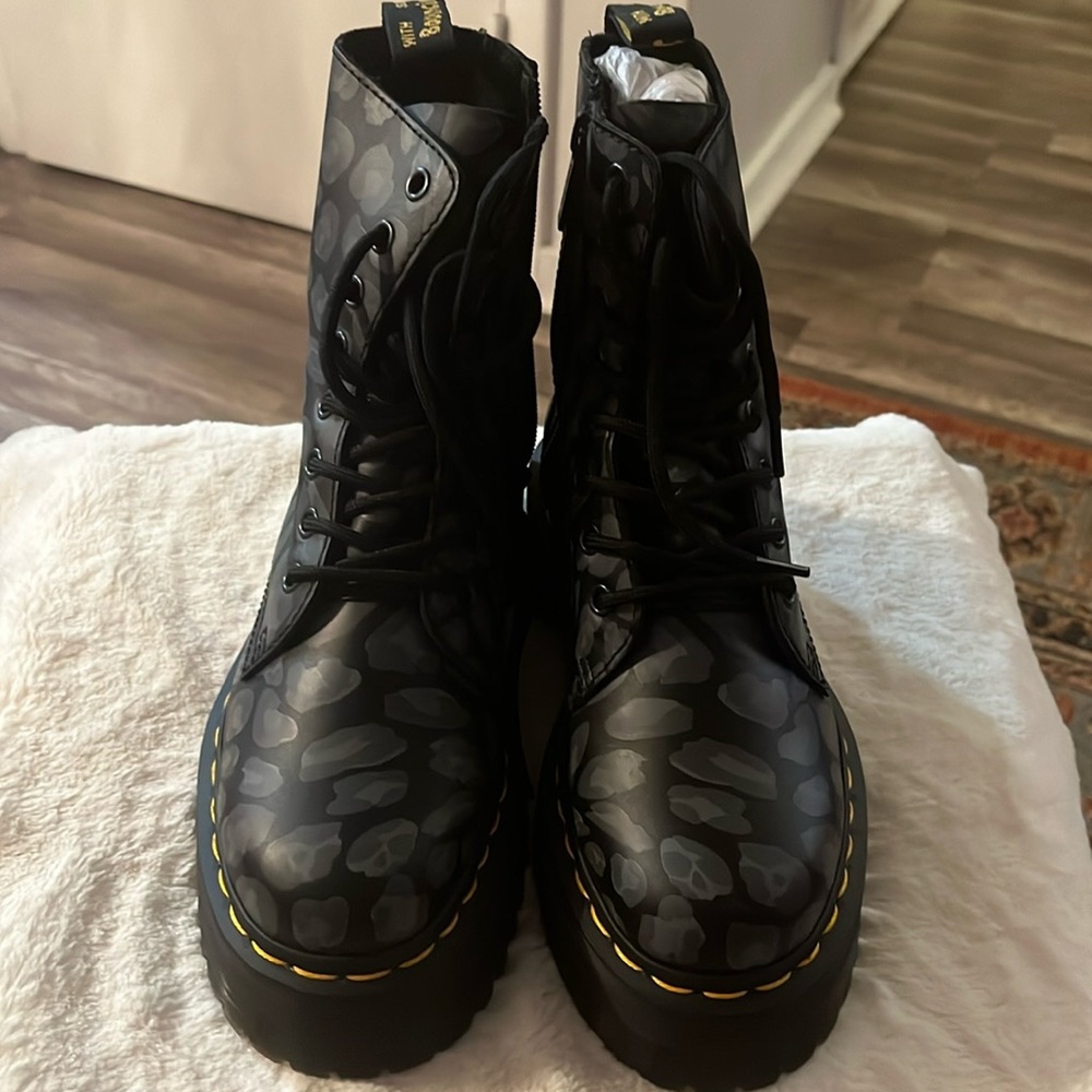 Doc Marten Jadon black distorted leopard backhand
